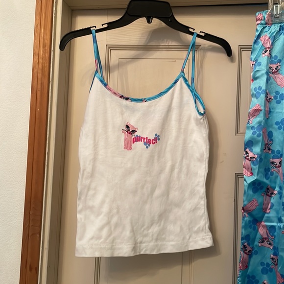 Vintage 1990s Rockabilly Pink Cat Kitty Pajamas Set. Size: S 3/4 P W: 26” NEW! - Picture 2 of 8